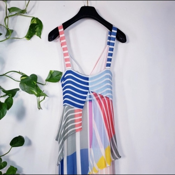 $695 TANYA TAYLOR Runway Colorful Silk Midi Dress - Picture 6 of 8